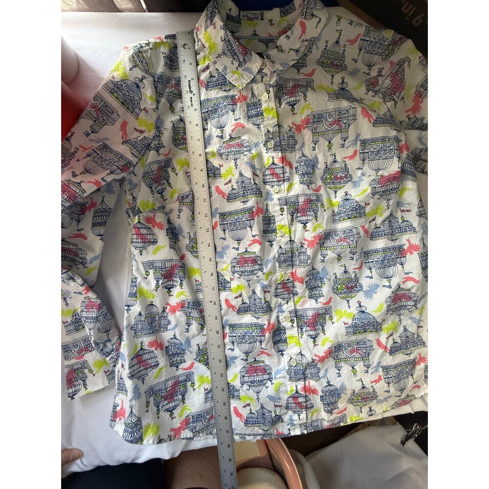 Talbots Women XL Birdcage Bird Print Button Front Shirt 100% Cotton - Picture 9 of 12